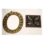 Studio Pottery painted terracotta wall mirror, 31.5cm high, together with a Swedish glazed stoneware