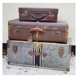 Three assorted trunks to include; a large metal example and another with bentwood ribs (3)