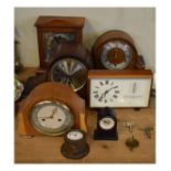 Seven assorted mantel clocks to include; 2 x Smiths, soviet USSR clock with thermometer, 8-day