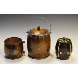 Late 19th Century treen tea caddy having ivory mounts, together with two later barrel-form boxes (3)