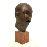 Mid 20th Century Brutalist design bronzed finish concrete bust, on a copper clad plinth, 40cm