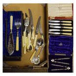 Assorted silver-plated flatware to include; two cased pairs of fish servers, two pairs of