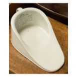 Pottery slipper bed pan with printed internal text Condition: