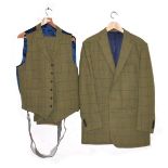 Oliver Brown (Chelsea) gentleman's green tweed suit comprising: size 44L jacket, 38 waist trousers