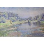 Late 19th/early 20th Century English School - Watercolour - Squinting At The Sun, being a riverside