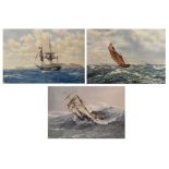 John Chancellor - Three prints - HMS Beagle in the Galapagos, signed lower right, 'Thrashing Home In