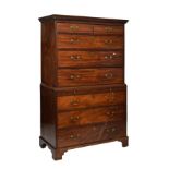 19th Century mahogany chest on chest or tallboy in the George III style, with dentil cornice over