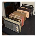 Five assorted vintage radios to include; brown Bakelite 'Ultra' three band radio, 'Sky Casket',