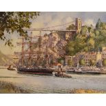 Frank Shipsides - Signed limited edition print - A tall masted sailing ship and boat in the Avon