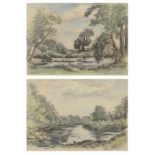 Adrian Hill (1895-1977) - Pair of pastel and pencil studies - Rural landscapes, each signed 21cm x