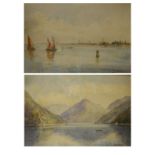Thomas Kingston - Two watercolours - Italian lake scene and coastal/lagoon scene, 32cm x 49cm,
