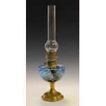 Late 19th/early 20th Century French brass and blue glass paraffin lamp Condition:
