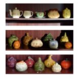 Group of novelty pottery condiment/food jars modelled as vegetables etc, together with sundry
