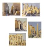 Kate Weller - Group of five watercolours - Ancient Egyptian architectural views, each signed with