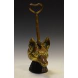 Cast brass and iron doorstop formed as a fox's head and riding crop Condition:
