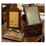 Chinese Provincial stained pine dressing box, the hinged cover revealing easel mirror over base