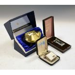 Three assorted cigar/cigarette lighters comprising: Ronson Varaflame table lighter in fitted box