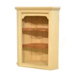 Modern cream-painted pine wall-hanging open corner cabinet with two shaped shelves Condition: