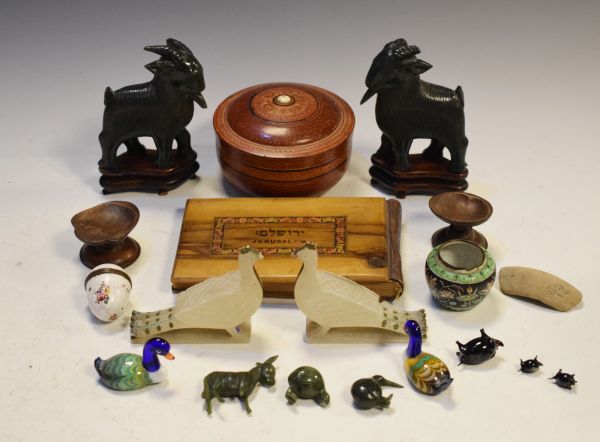 Collection of interesting miscellanea including; carved hardstone animals, Indian carved alabaster