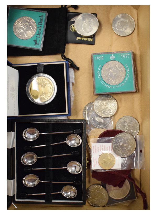 Assorted coins and medallions to include; Queen Elizabeth II Diamond Jubilee gold-plated silver