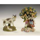 19th Century Staffordshire pearl-glazed figure of a goat with kid, possibly Ebenezer Myers, 10cm
