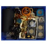 Assorted dress/costume jewellery and medallions to include; bead necklaces, Silver Jubilee Crowns,