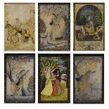 Six Mughal style painted panels on various materials, 14.5cm x 9cm, framed Condition: