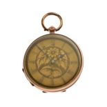 Lady's key wind fob watch having engraved dial and case, stamped 9k, 30g total Condition: