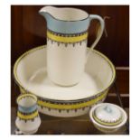 Myott, Son & Co four piece dressing table set comprising; wash hand jug and bowl, lidded soap dish