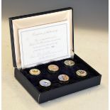 Cased set of six silver and enamel pill boxes, the 'St. James's House Collection', each push-on