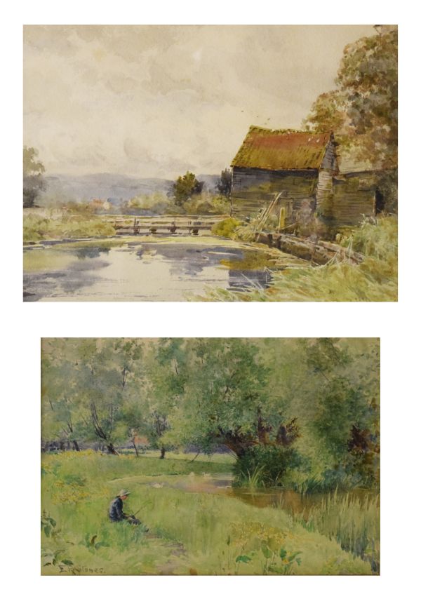 Emily R. Stones - Watercolour - Summer, being a rural view with a figure at a riverbank, signed,