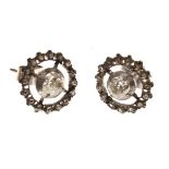 Pair of diamond stud earrings having diamond border, 3.5g gross approx Condition: