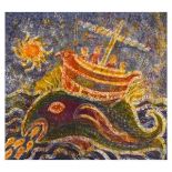 Thetis Blacker - Two dyed batik textile pictures, the larger depicting a mythical phoenix-like
