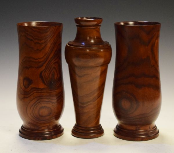 Garniture of three treen vases, reputedly acquired in Brazil by the vendor's grandmother on an