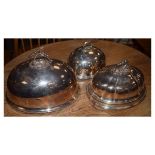 Three 19th Century silver plated meat covers, 26cm, 31cm and 37cm Condition: