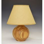 Modern Design - 1960's era turned wooden lamp base formed of laminated sections in contrasting