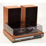 HMV Model 2046 turntable record player, together with a pair of teak-cased speakers (sold as