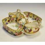 Hammersley & Co porcelain strawberry set comprising: basket, cream jug and sugar bowl, each with