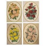 Joanna A. Lowe - Set of four oval botanical studies of roses, each 45.5cm x 32.5cm in gilt frame
