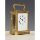 Late 19th/early 20th Century brass-cased carriage clock with Roman dial and single-train timepiece