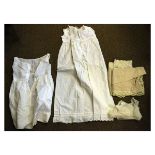 Good selection of Victorian white linen and crochet edged garments and other items to include;