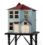 Mid 20th Century painted wooden dolls house of two-storey bay window design with veranda and opening