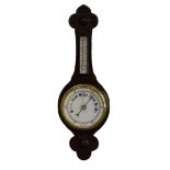 Early 20th Century carved oak cased aneroid barometer and thermometer Condition: