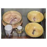 Five items of Royal Doulton Series Ware comprising: two bowls depicting Ophelia, another Shylock,