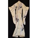 Japanese embroidered silk 'uchikake' or wedding kimono, the cream silk ground decorated with