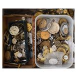 Large selection of pocket and wristwatch dials, movements and parts to include; assorted convex