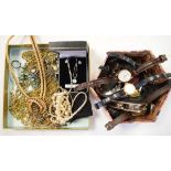 Assorted dress/costume jewellery and watches to include; chains, Siro Senior black dial pocket
