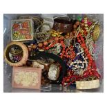 Large selection of assorted dress/costume jewellery to include; bead necklaces, bangles etc