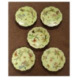 Five 19th Century English porcelain dessert plates, each having painted decoration depicting