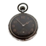 Military issue top wind pocket watch having back Arabic numeral dial with subsidiary seconds dial,